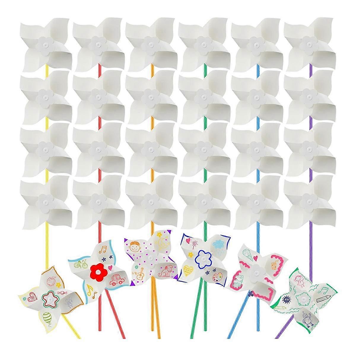 48 Pcs DIY Pinwheels Craft White Blank Paper Pinwheels Color Your Own Pinwheels for Kids Summer Act