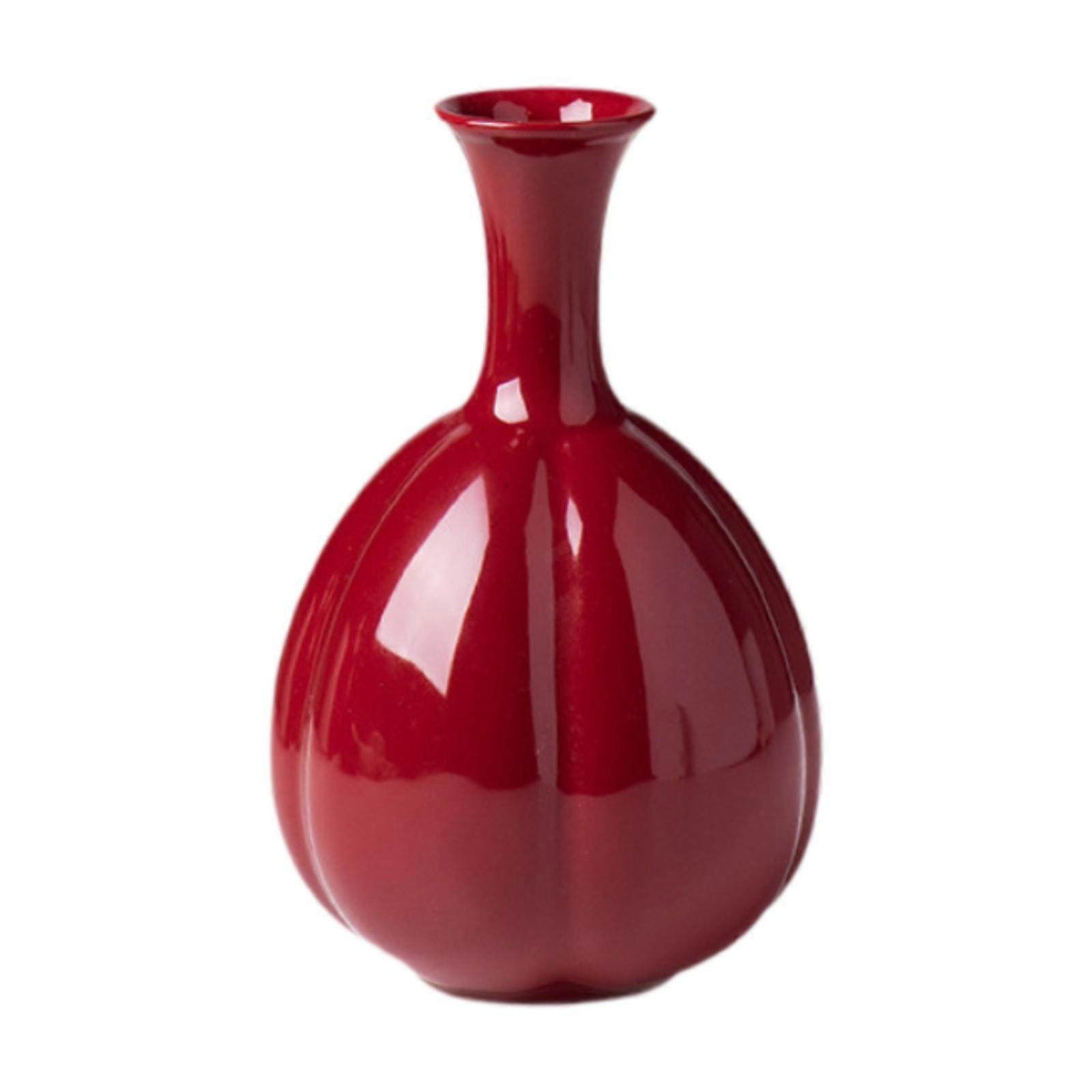 Ceramic Red Vase Rustic Desktop Ceramic Vase for Bedroom Home Decor Bookcase
