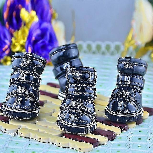 4pcs/set χειμωνιάτικα παπούτσια σκυλιών κατοικίδιων ζώων ζεστά μπότες χιονιού αδιάβροχα μικρά παπούτσια σκυλιών για το Τσιουάουα 1 μαύρο