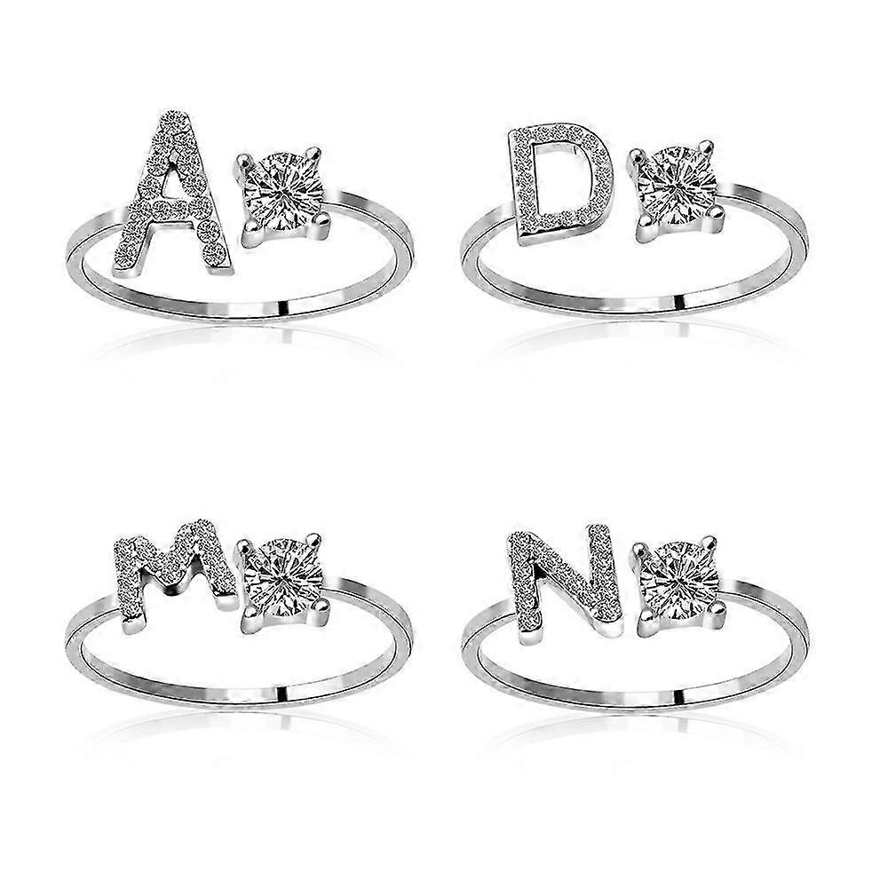 A-Z Letter Metal Adjustable Opening Ring Initials Name Alphabet(E)