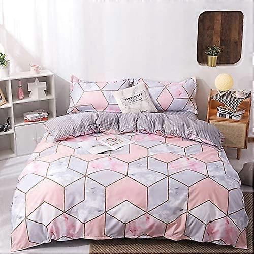 Lightweight Soft Duvet Cover Set with Zipper Closure -Marble Grid Print Quilt Cover - Washed Comforter Cover with Pillow Shams for Women(Not Including