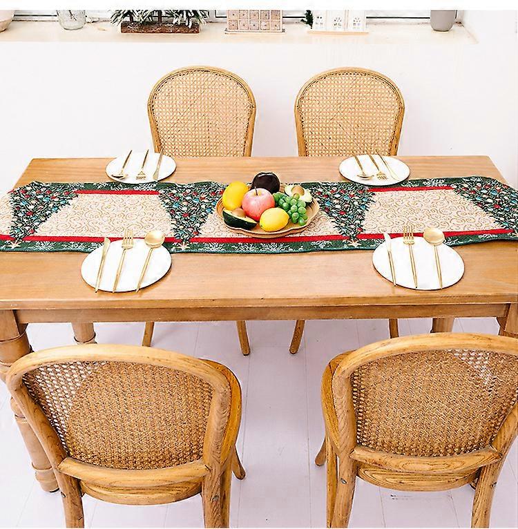 Rectangular Christmas Tablecloth Polyester 35*180m Christmas Tree Patterns for Christmas Table DecorationPrinted Christmas Tablecloth Absorbent Tablec