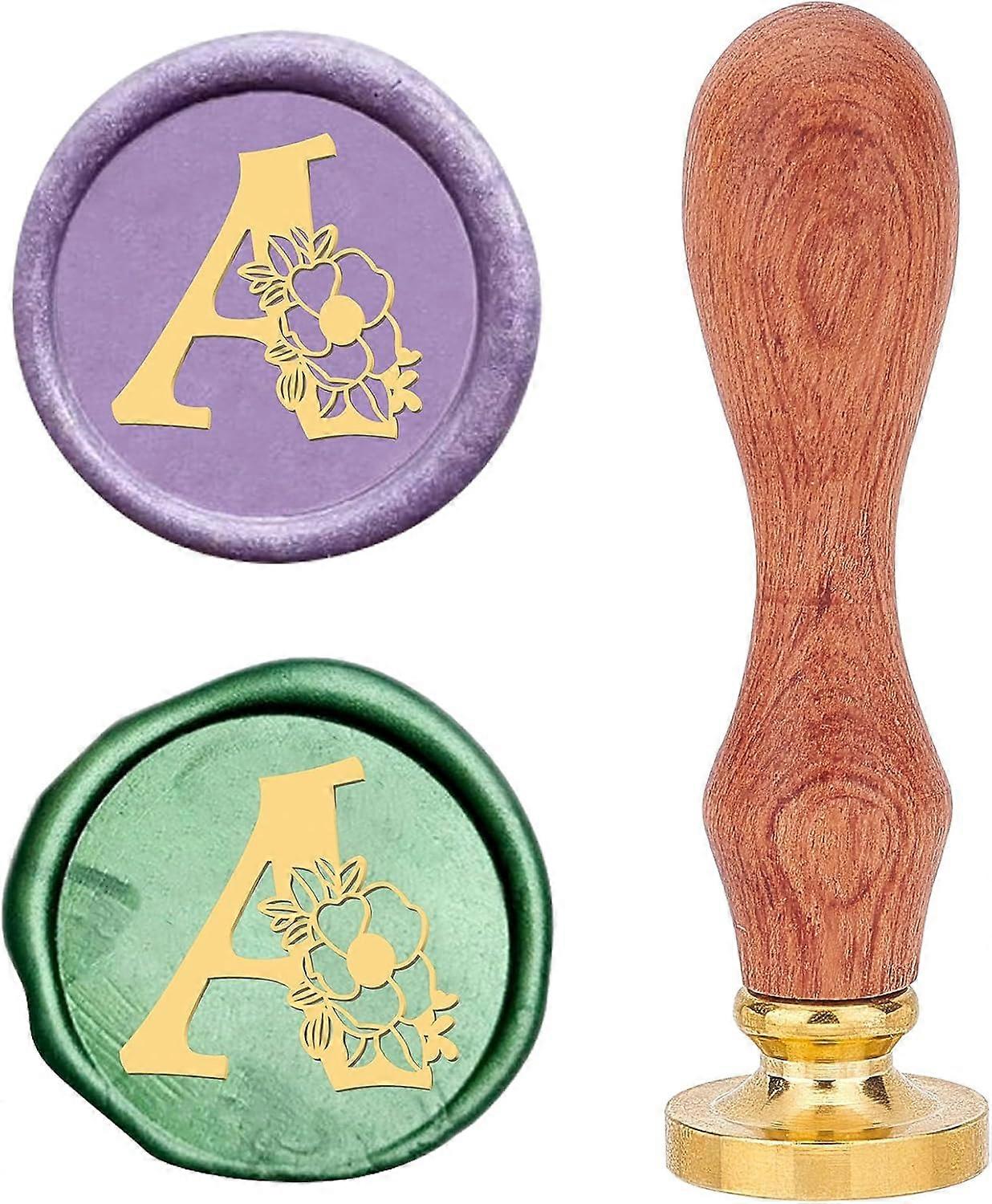 Retro Alphabet Wax Seal Stamp Initials Flower Vintage 26 Letters A 25mm Removable Brass Head Wood Handle Sealing Wax Stamp for Envelope Invitation Emb