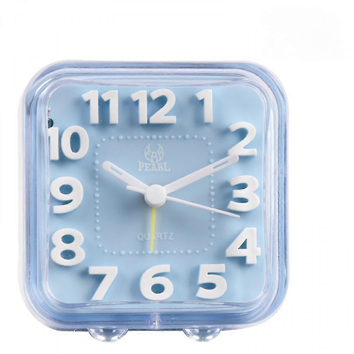 3.5 Inch Small Alarm Clock Square Creative Crystal Transparent Simple With Night Light (blue)