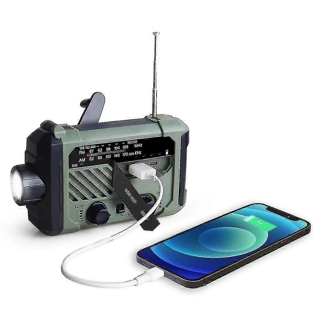 Portable Radio Hand Crank Am Fm Noaa Emergency 3-in-1 Reading Lamp Flashlight Solar Charging 2000mah