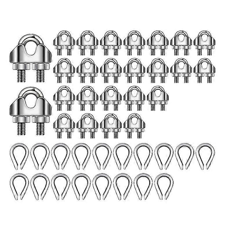 50 Pcs 1/8Inch Wire Rope Kit M3 Metal Wire Rope Cable Clamp and M3 Stainless Steel Thimbles for Wir