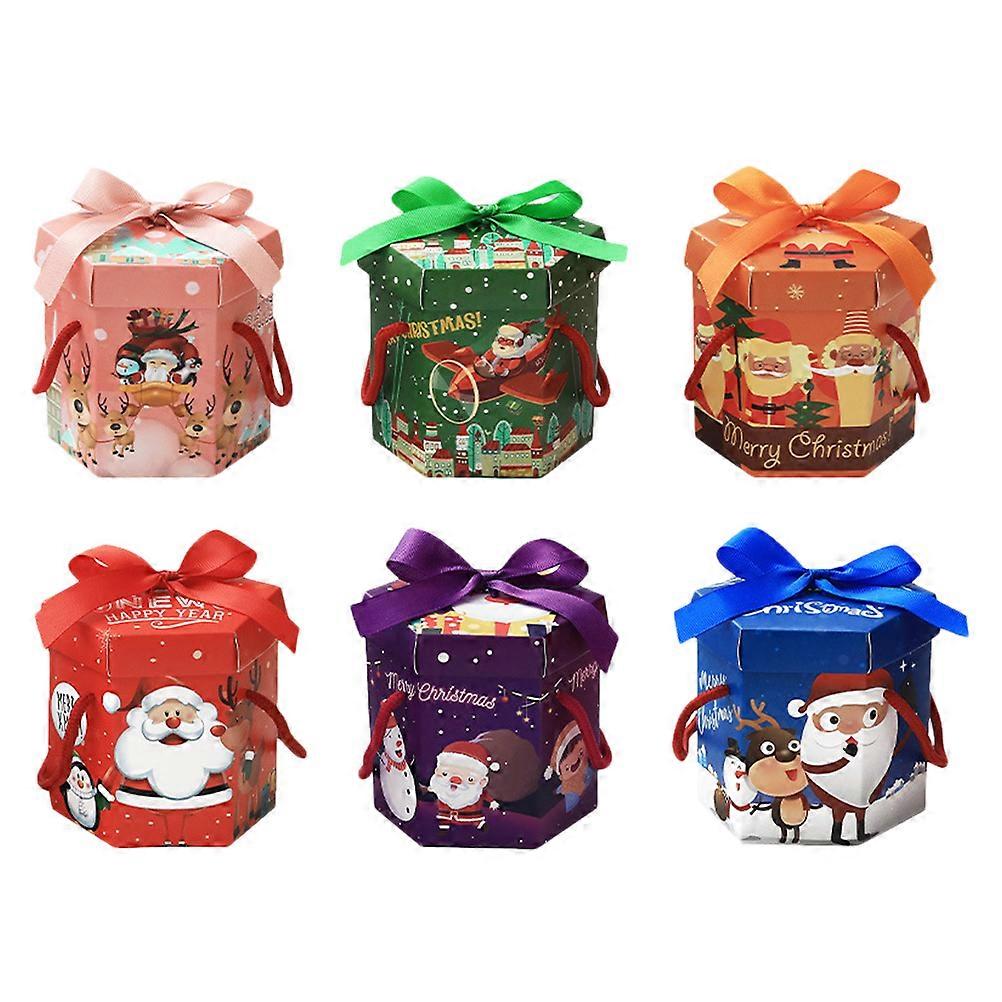 6pcs Christmas Gift Box Hexagon Paper Box Candy Box Gift Container Random Style