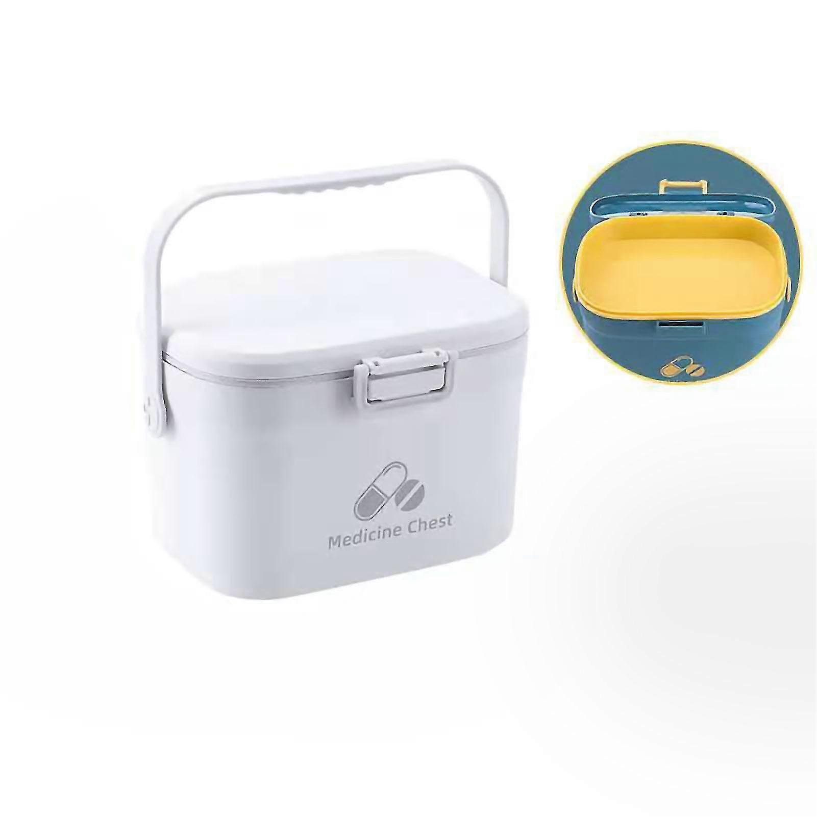Grey Portable Medicine Box Pill Storage Case with 2 Layer PP Container for Home and Office