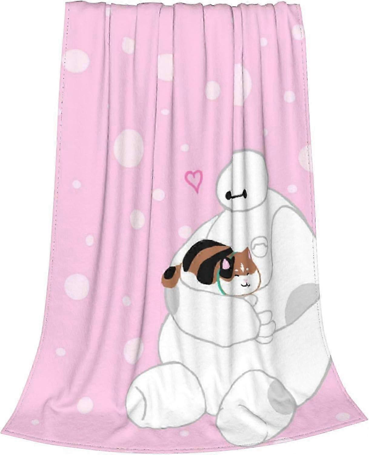 Cobertor de Flanela Baymax and Cat Ultra Macio para Sofá-cama Sofá Quarto Rosa -CT824jvrivjh2301