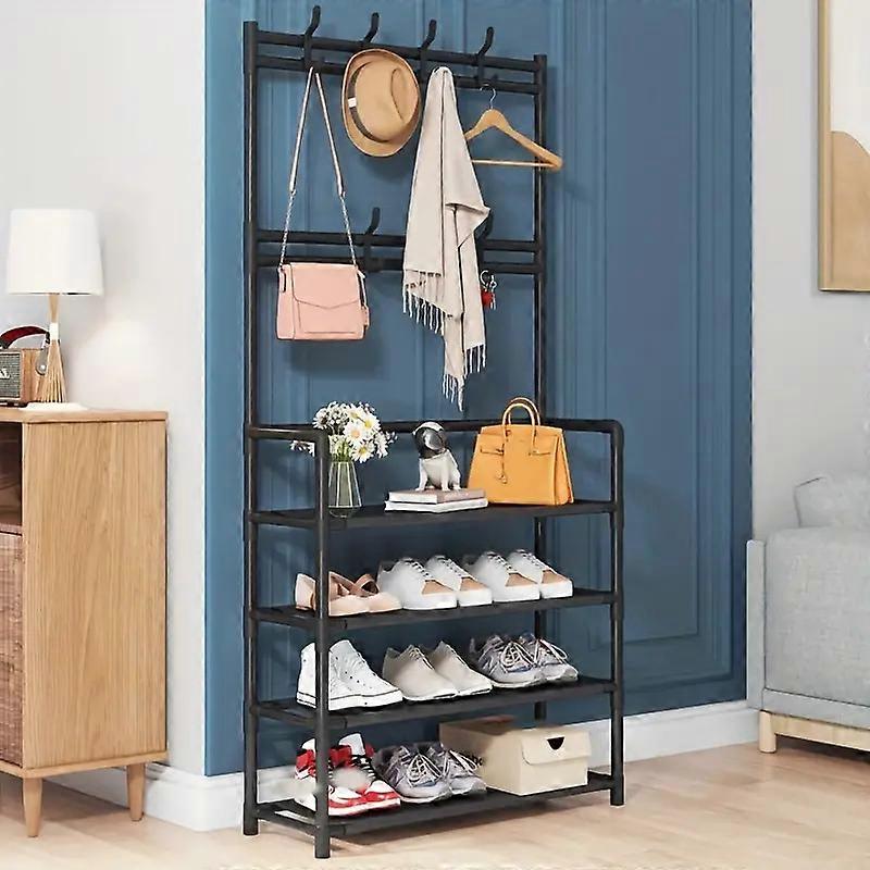 Free Standing Multi-layer Shoe Rack, Multifunctional Storage with Coat Rack