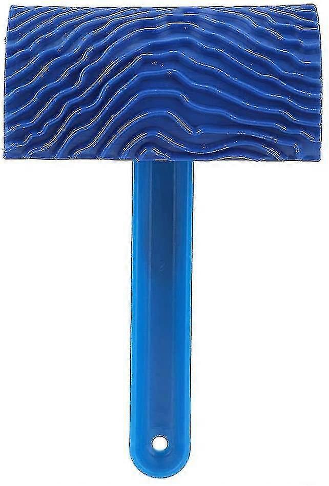 Blue Wood Grain Effect Emboss Pattern Paint Roller With Handle Wall Decor Diy Tool
