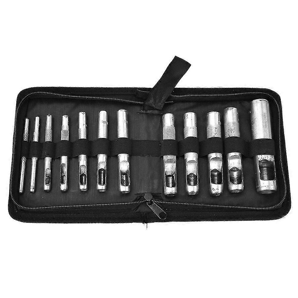 12PCS Leathercraft Hole Puncher Set - Carbon Steel - Sizes: 3-19mm - Multifunctional punches for Leather, Fabric, Paper