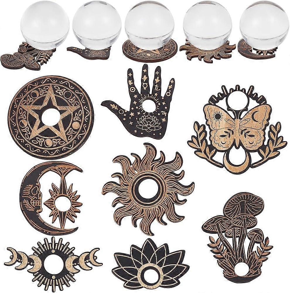 DIY 8Pcs Planchette Wooden Mini Crystal Sphere Display Stand Crystal Holder Mushroom Palm Moon Butterfly Witch Stuff Wiccan Small Tray Altar Tarot Dec