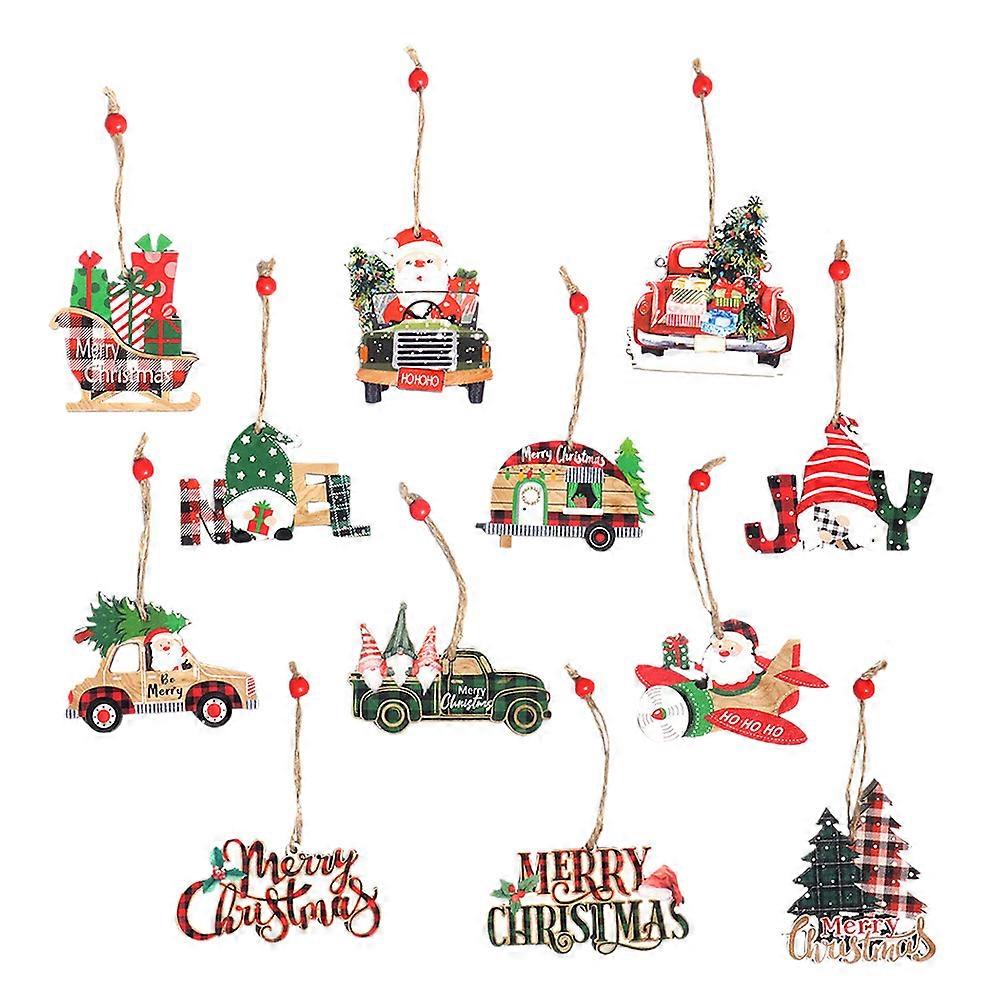 12 st julgranshängande julgransprydnad julgranstecknad trähängande julgransprydnad
