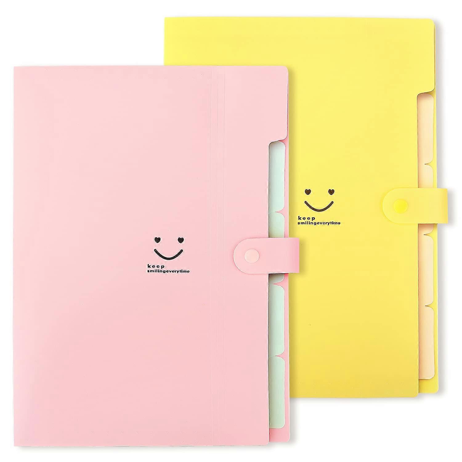 LINJOU Expanding File Folders Pockets Letter Size, 2 Pack (Pink, Yellow)
