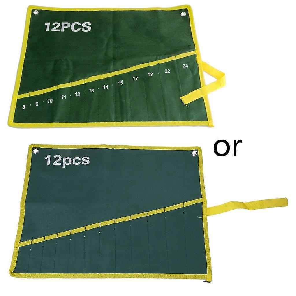 12 Pockets Durable Canvas Spanner Wrench Tool Roll Up Storage Bag