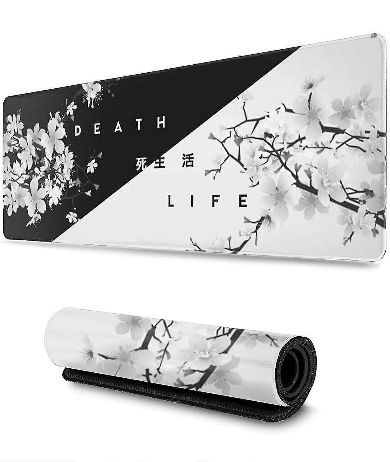 Black And White Japanese Cherry Tree Gaming Mouse Pad, Extended Large Mouse Mat Desk Pad, Stitched Edges Mousepad
