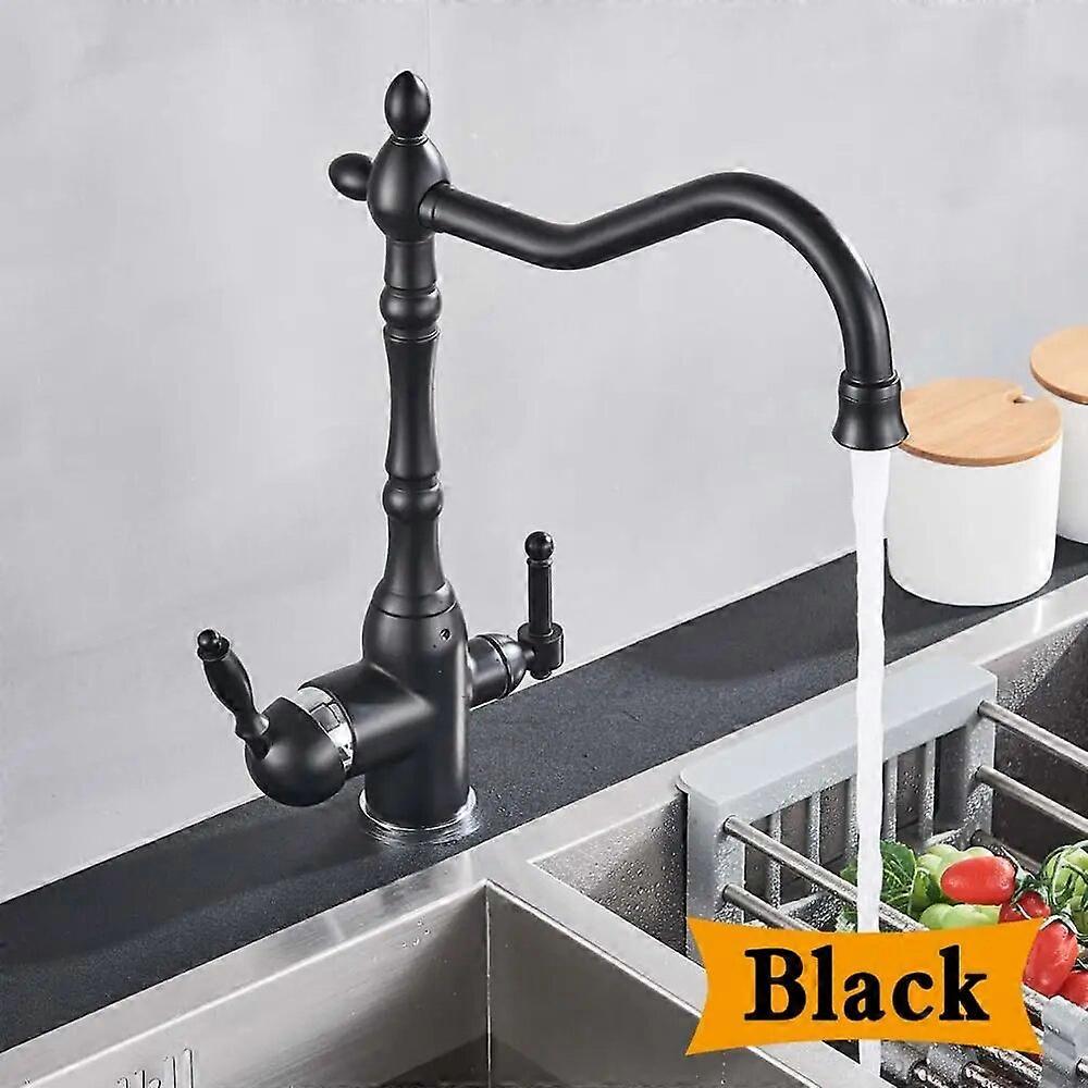Gold Kitchen Filter Faucet Pure Water 360 Rotation Kitchen sink Crane Dual Handle Dual Water Function Mode Filter Mixer Taps