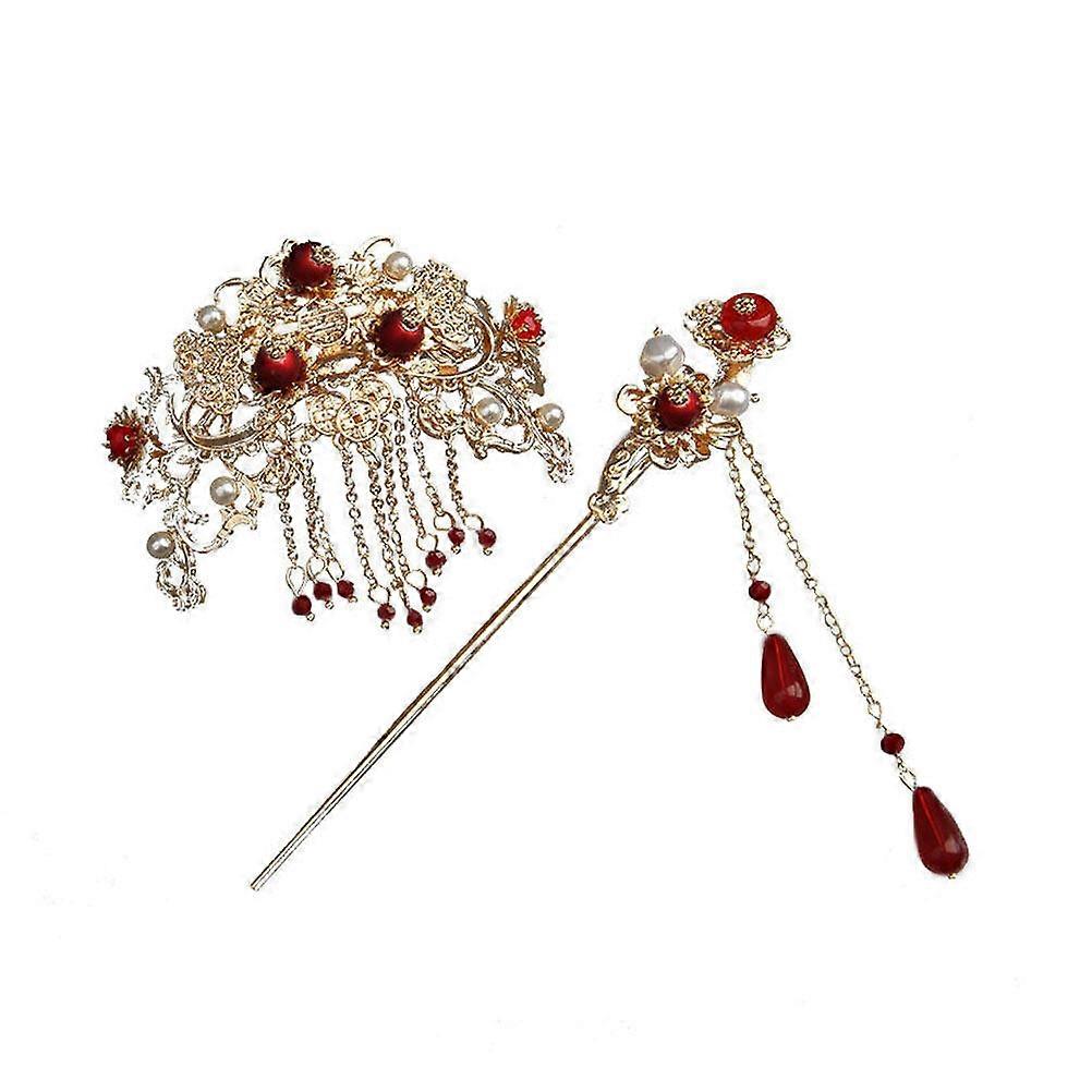 2pcs Style chinois Fourches à cheveux Perle Pince à cheveux Tassel Pinces à cheveux Épingle à cheveux