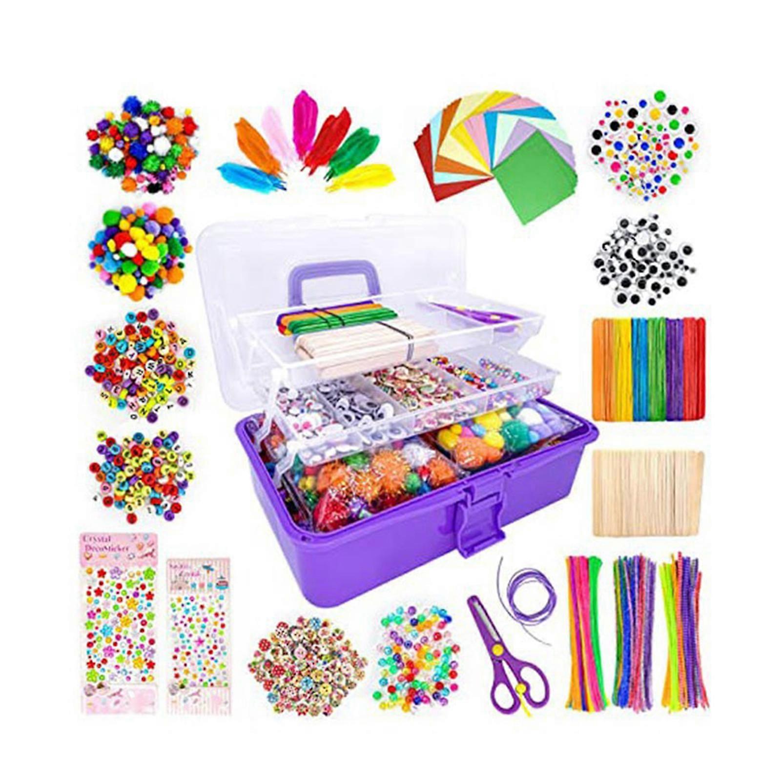 Kids Arts and Crafts Supplies Set med rengöringsmedel, träprydnader, färgglad chenille, idealiskt skolprojektmaterial för barn pojkar flickor