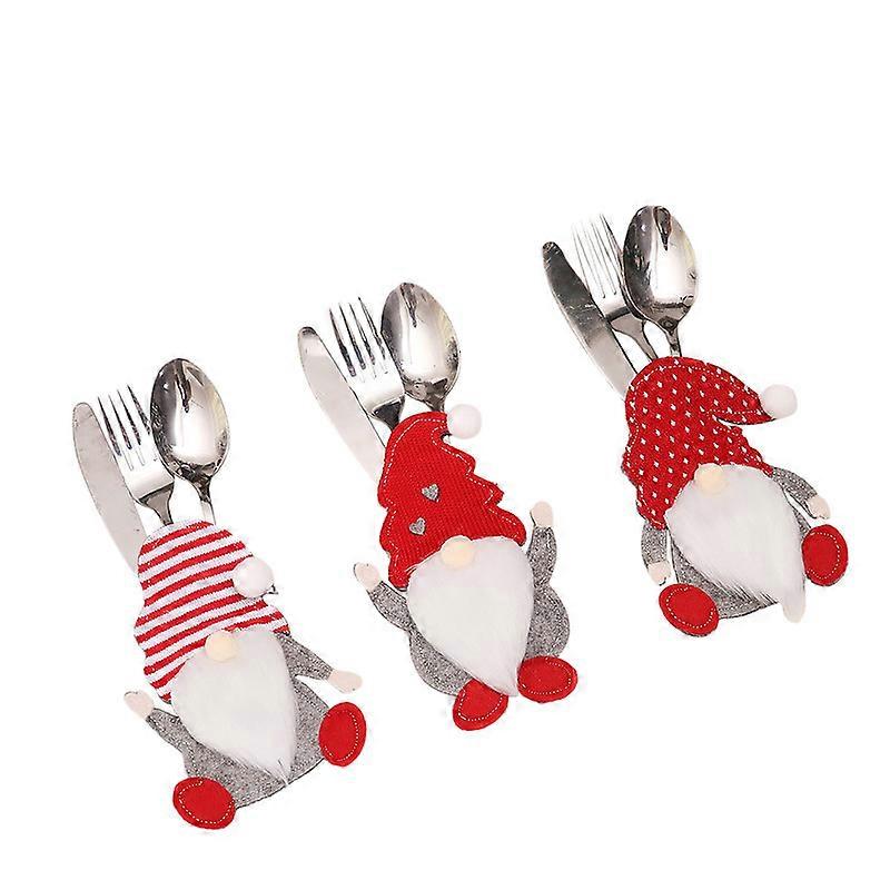 3 Pcs Christmas Dinner Table Decorations, Gnome Doll Tableware Holder