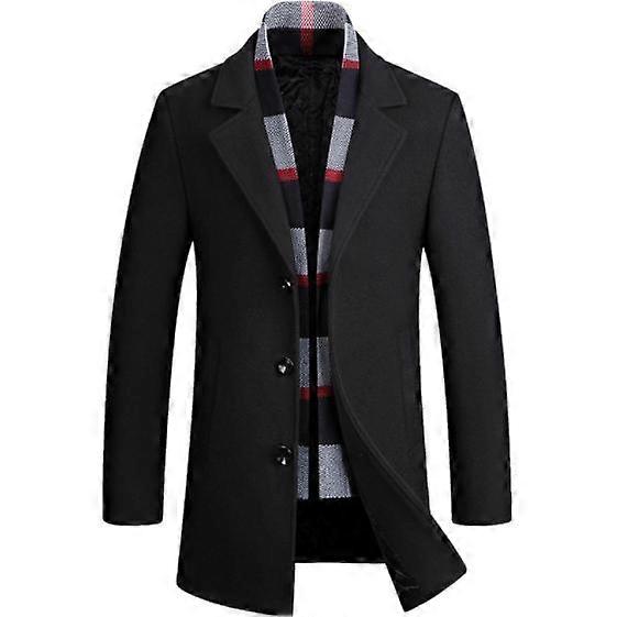 Men's Wool Blend Coat with Plaid Scarfs Notched Collar Breasted Coat