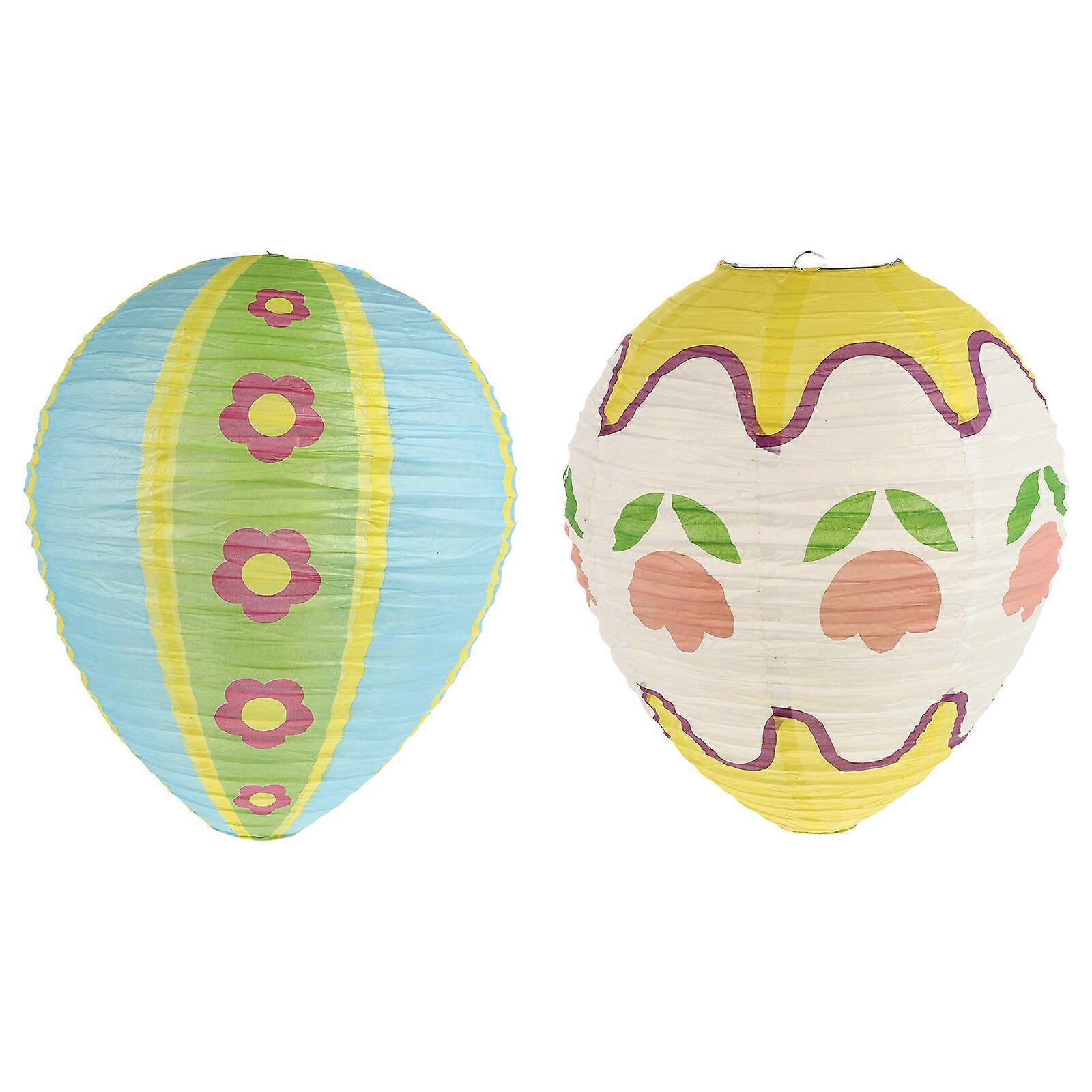 2Pcs Easter Hanging Egg Shape Hanging Lanterns DIY Foldable Paper Lanterns for Easter