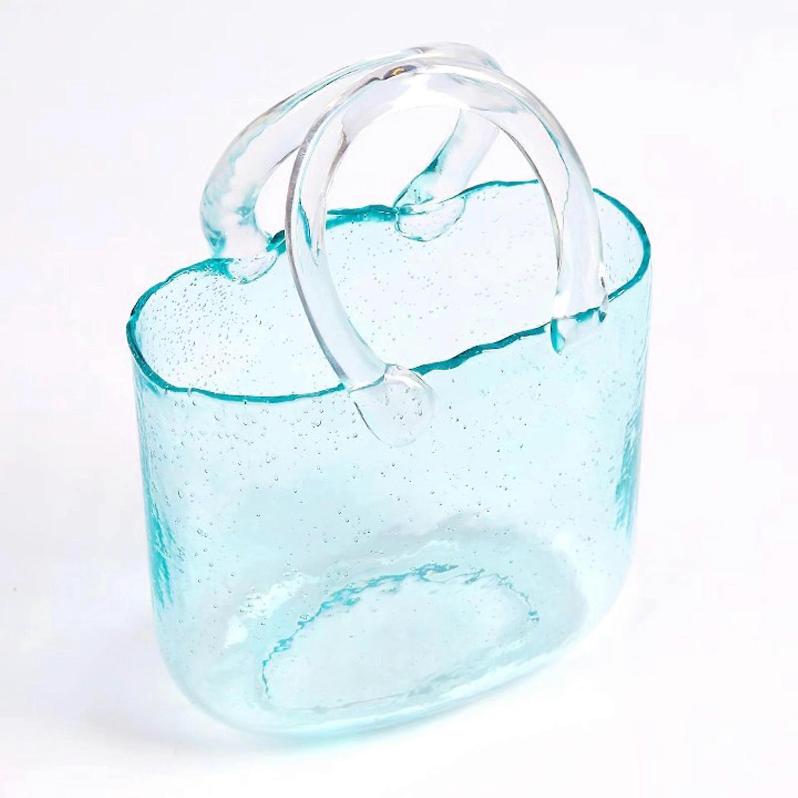 2023 New,Clear Bag Glass Vases with Elegant Purse Design,Clear Glass Vases with Handle and Bubbles Within Vase,Unique Purse Vase for Flowers