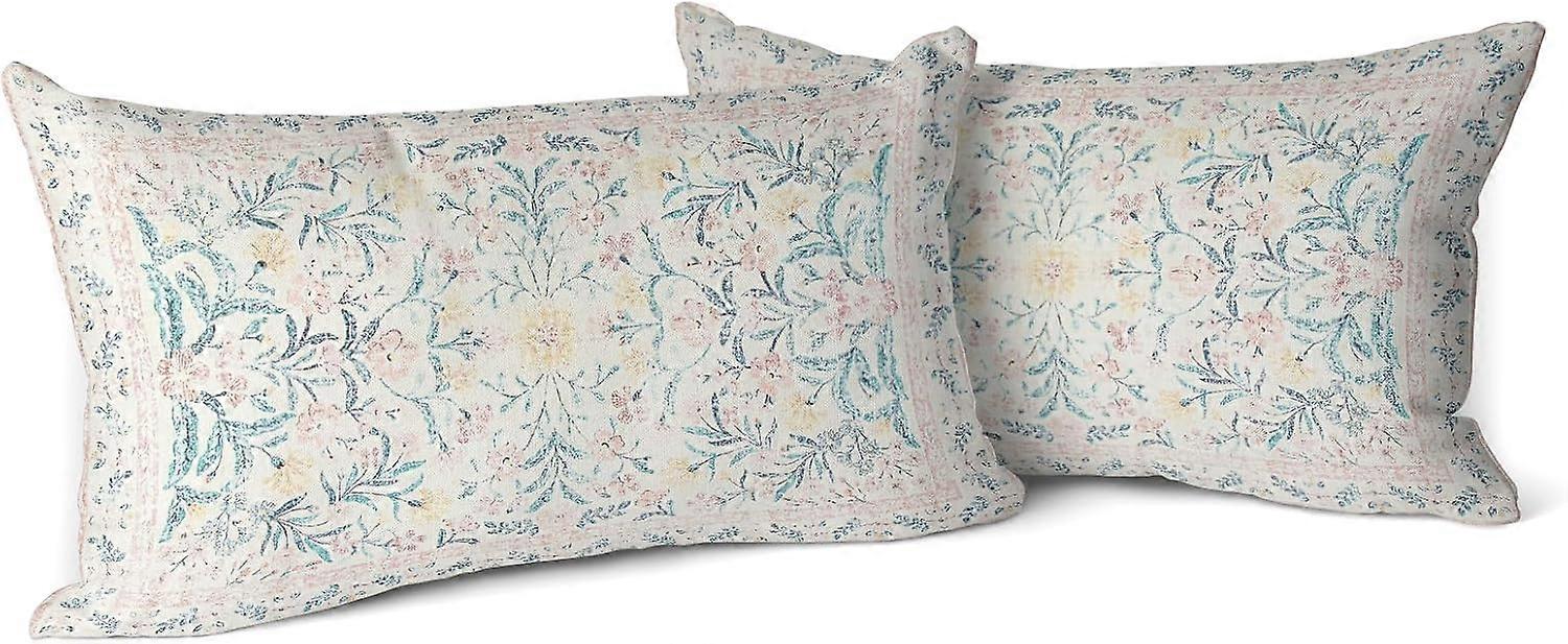 Linki Boho Floral Throw Pillow Covers 12x20 inch Set of 2 Colorful Bohemian Flower Decorative Cushio