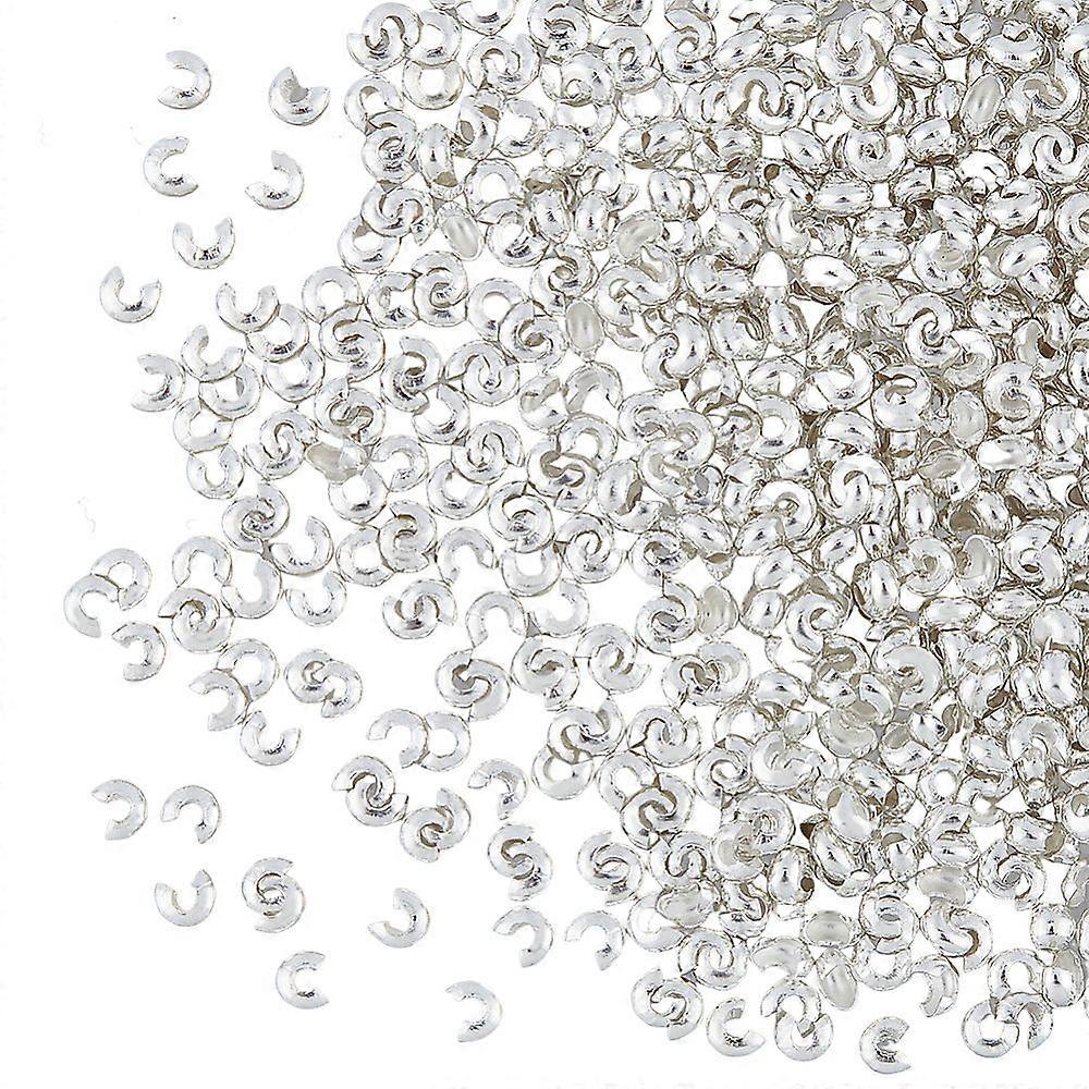400Pcs Brass Crimp Beads Covers Nickel Free Silver 3mm
