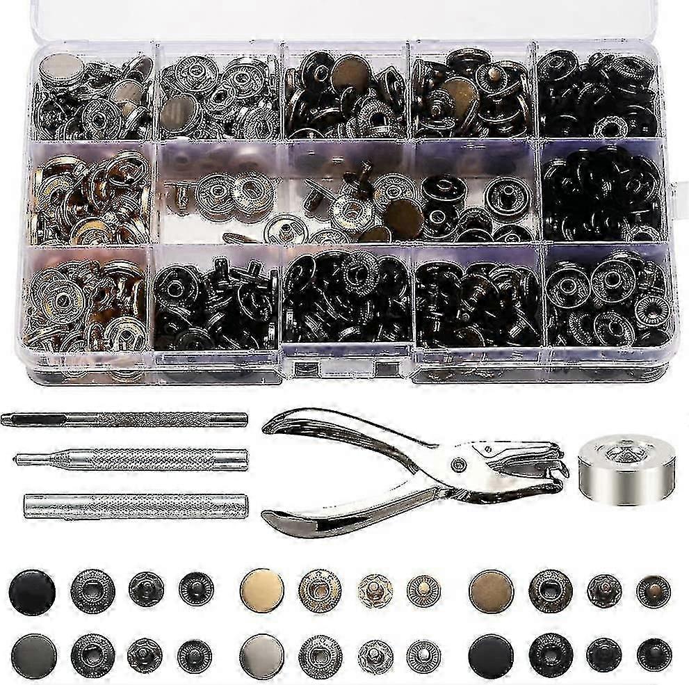 Snap Button Clasps Kit, 120 Set Metal Snaps Button Press Studs With Punch Pliers And 4 Pieces Fixing Tool Kit For Clothing Craft Repairs, 6 Colors -Ay
