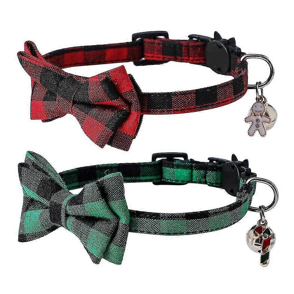 2 Pack Christmas Dog Collar, Classical Buffalo Plaid Dog Collars With RemovableTie, Adjustable