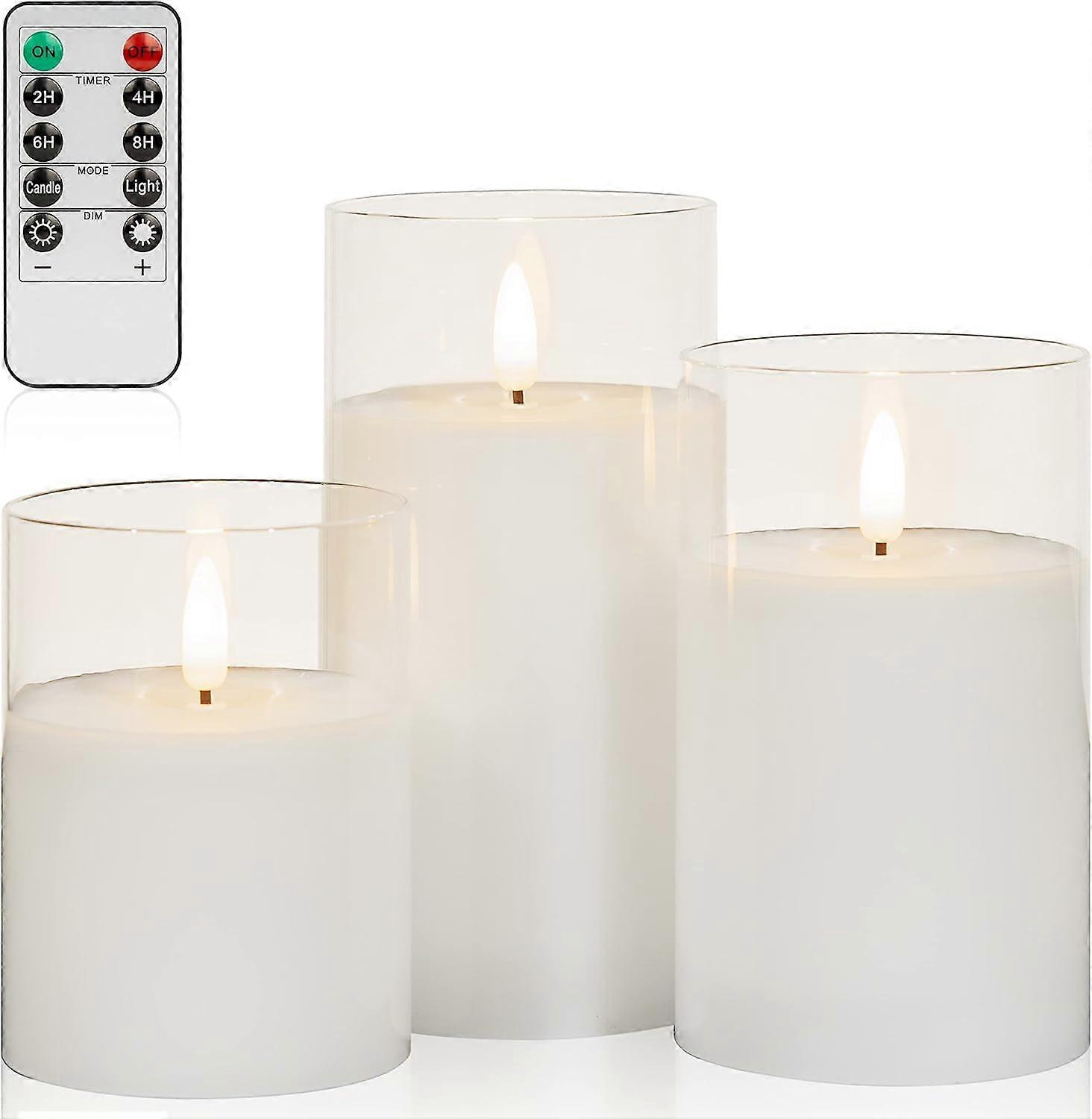 Flameless LED Pillar Candles with Remote Control, Set of 3 Battery Operated, Realistic Glow, 4 Inch Tall