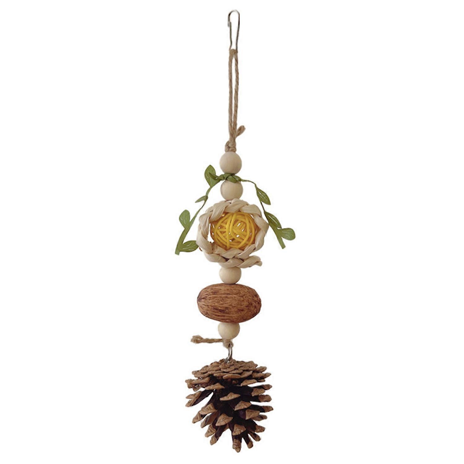 Bird Chew Toy Pine Cone Design Hook with Lanyard Bite-Resistant Easy to Hang Relieve Boredom Natural