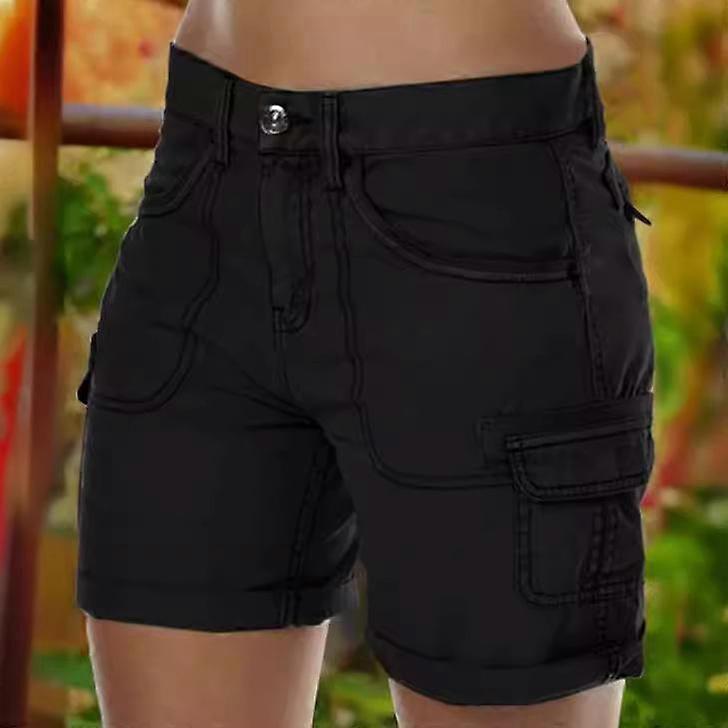 Women'S Cargo Shorts Loose Solid Color Mini Pant Summer Beach Shorts Buttons Short Pants Trousers