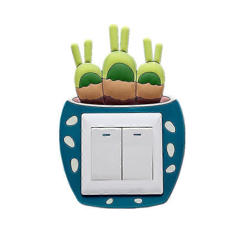 3D Switch Stickers Silicone Adhesive Pastoral Style Plants Cactus Illuminated Protective Cover for Switch and Socket Home Decoration