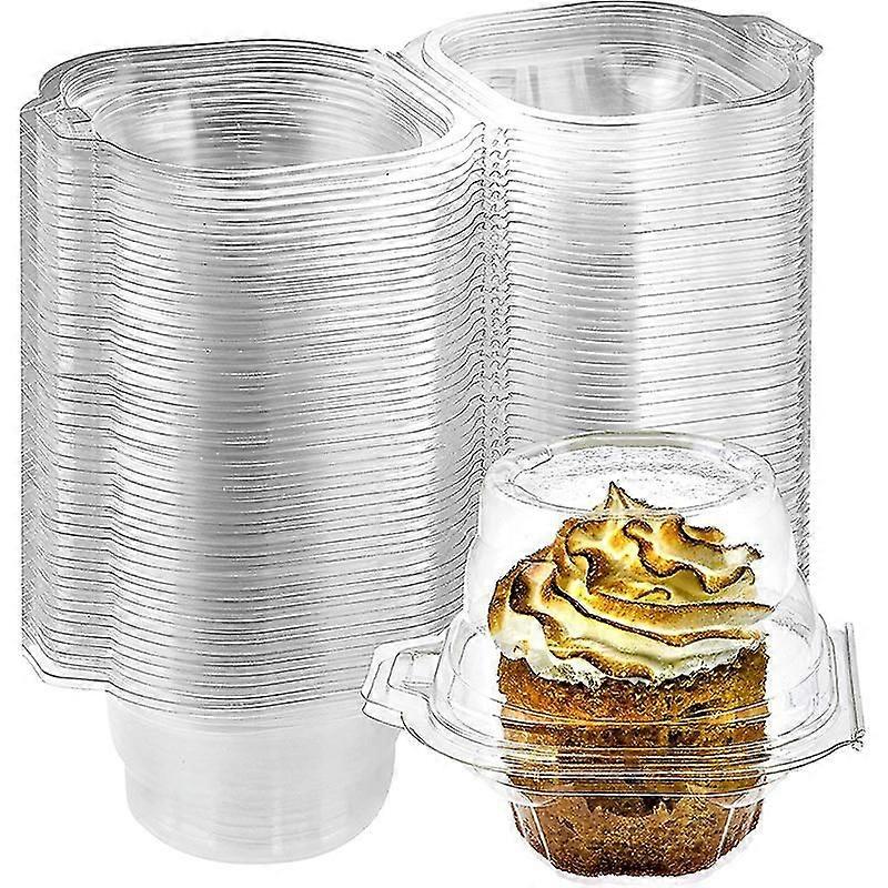 50pcs Round Cupcake Holder Clear Plastic Dome Single Cupcake Cases Boxes