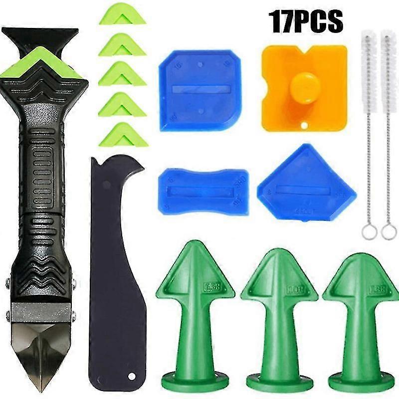 17 Pieces Caulking Nozzle Applicator And Scrapergreen, Silicone Remover Tool, Silicone Smoothing Tool Kit Grout Scraper For Kitchen Room Bathroom Floo