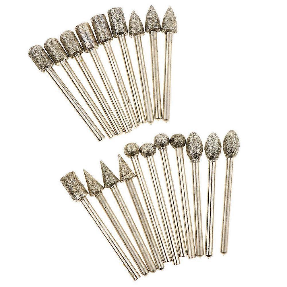 20PCS Diamond Burr Set with 3mm Shank Universal Fitment Rotary Tool Accessories for Stone Carving DIY Grinding Polishing Engraving