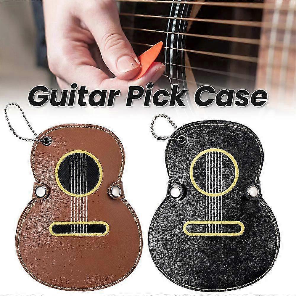 Pu Leather Guitar-shaped Guitar Picks Plectrum Storage Bag
