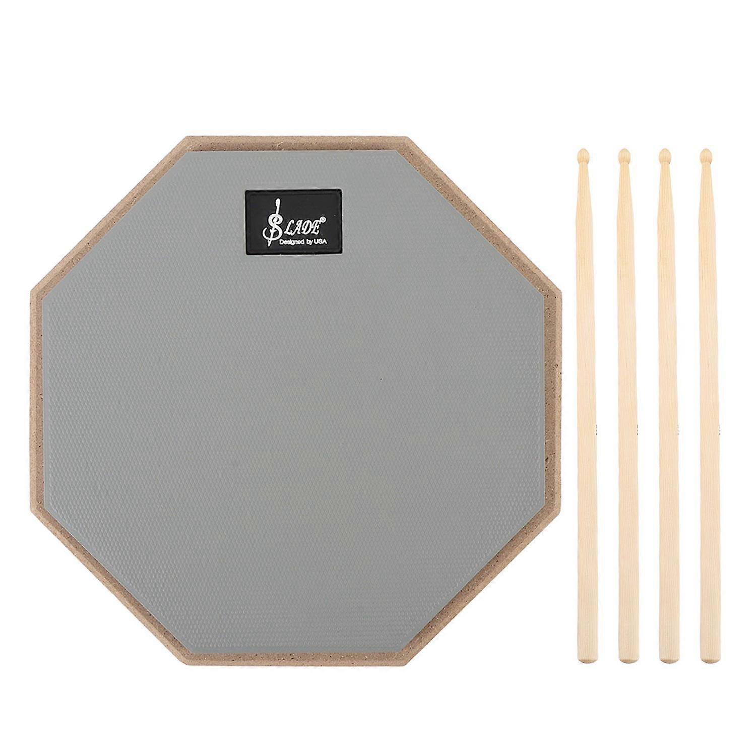 Drum Practice Pad 8 Inch Rubber Silent Drum Practice Mat with 2 Pairs of Drumsticks Grey