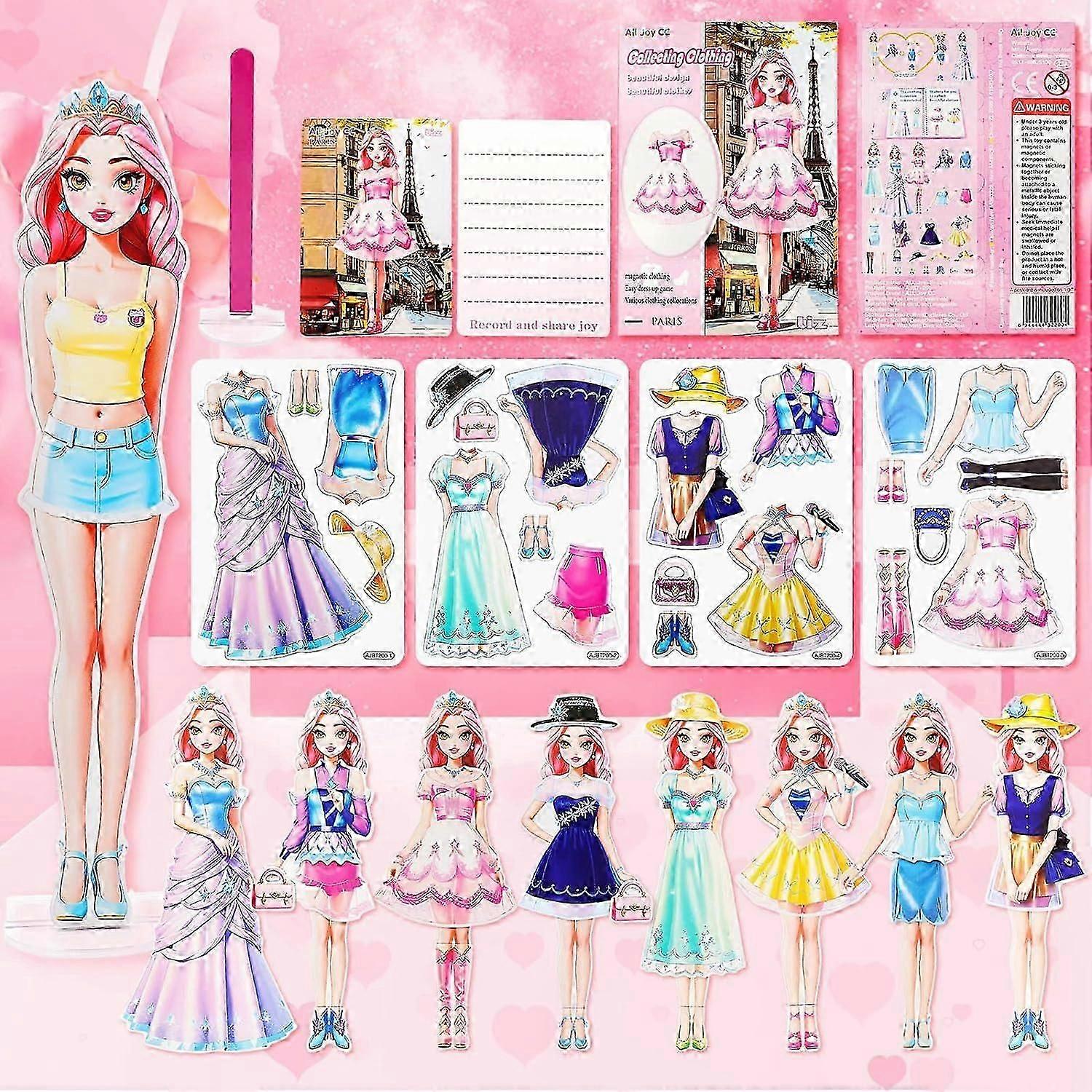 دمى تلبيس مغناطيسية ، دمية ورقية مغناطيسية ، دمى تلبيس تتظاهر بمجموعة اللعب ألعاب للفتيات اللواتي تتراوح أعمارهن بين 4 و 7 سنوات لتطوير الإبداع