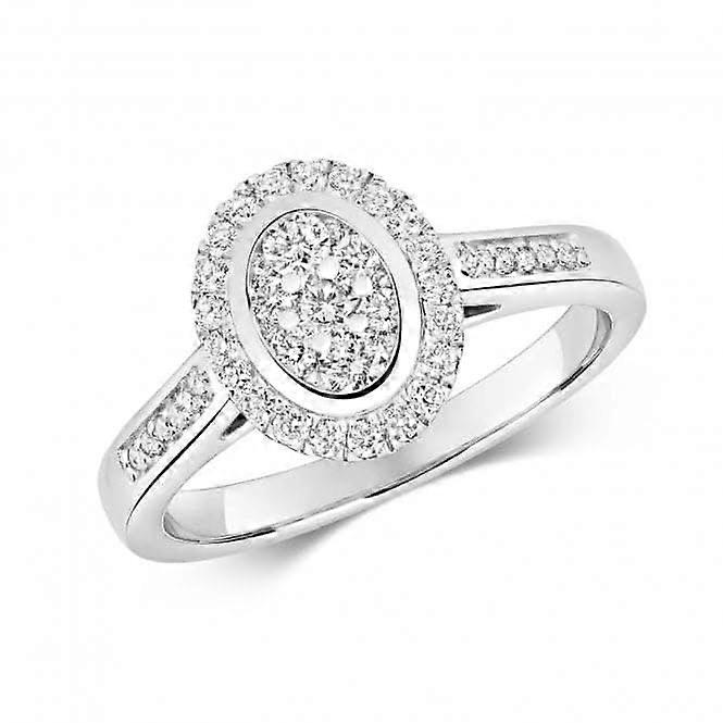 钻石首饰 9K Cluster Oval 白金戒指 RD644W