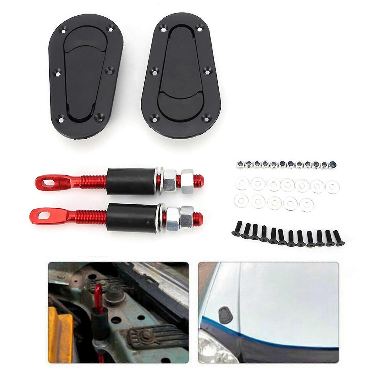Universal Racing Car Bonnet Plus Flush Hood Latch Pin Key without Lock Kit Black