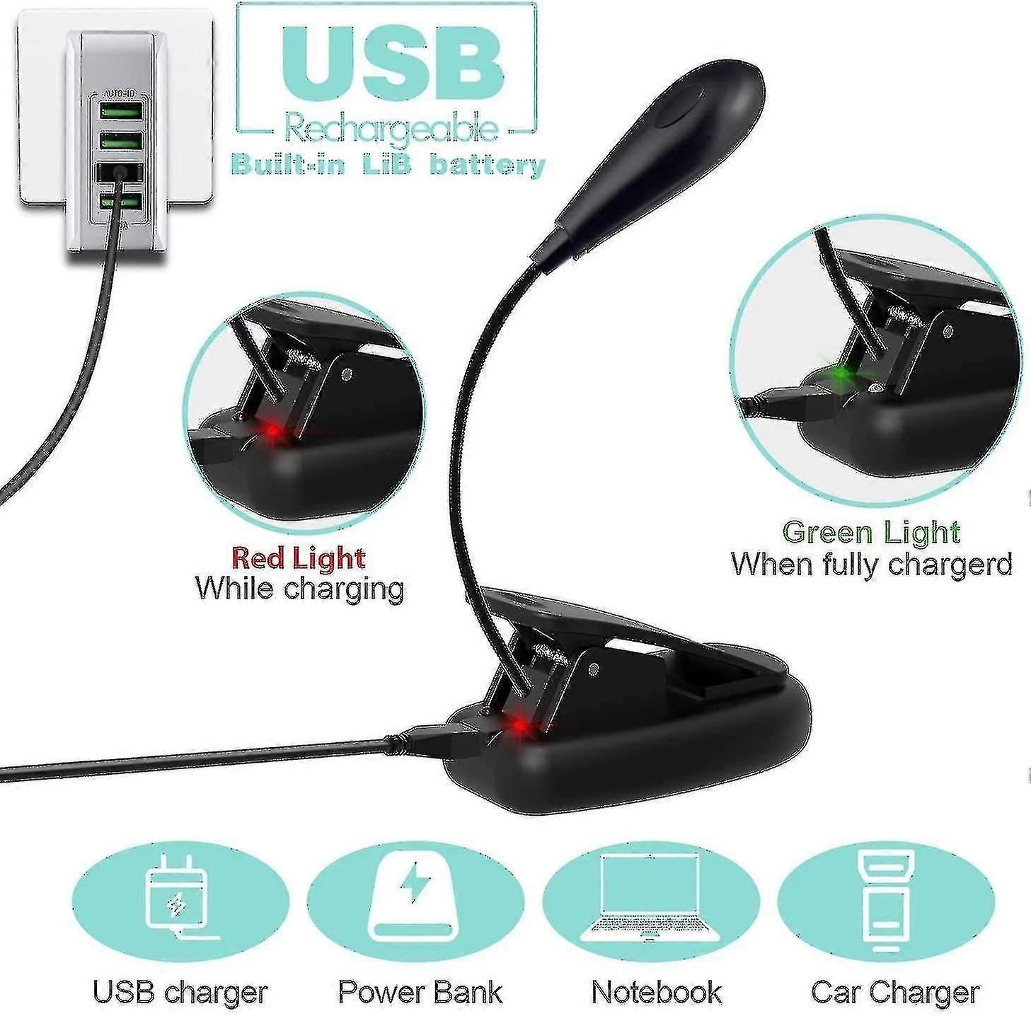 Rechargeable Book Reading Light, 9 Brightness Modes, 7 Led Reading Lights, Flexible And Portable Pinza Clip Light For Ereader, Night, Travel, Work