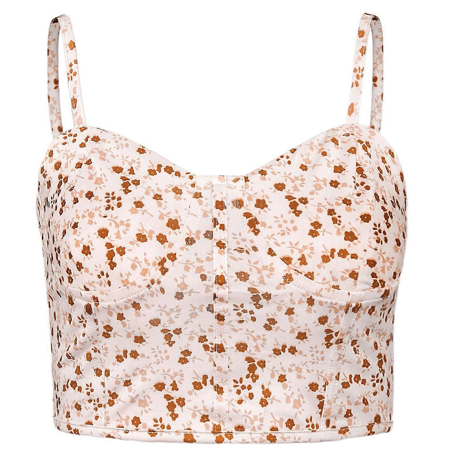 Sweter bez rękawów Top Kwiatowy wzór Bodycon Sexy Cami Koszulki Koszulki z krótkim dekoltem w kształcie serca Crop Tops dla letniej dziewczyny Tachibana XS