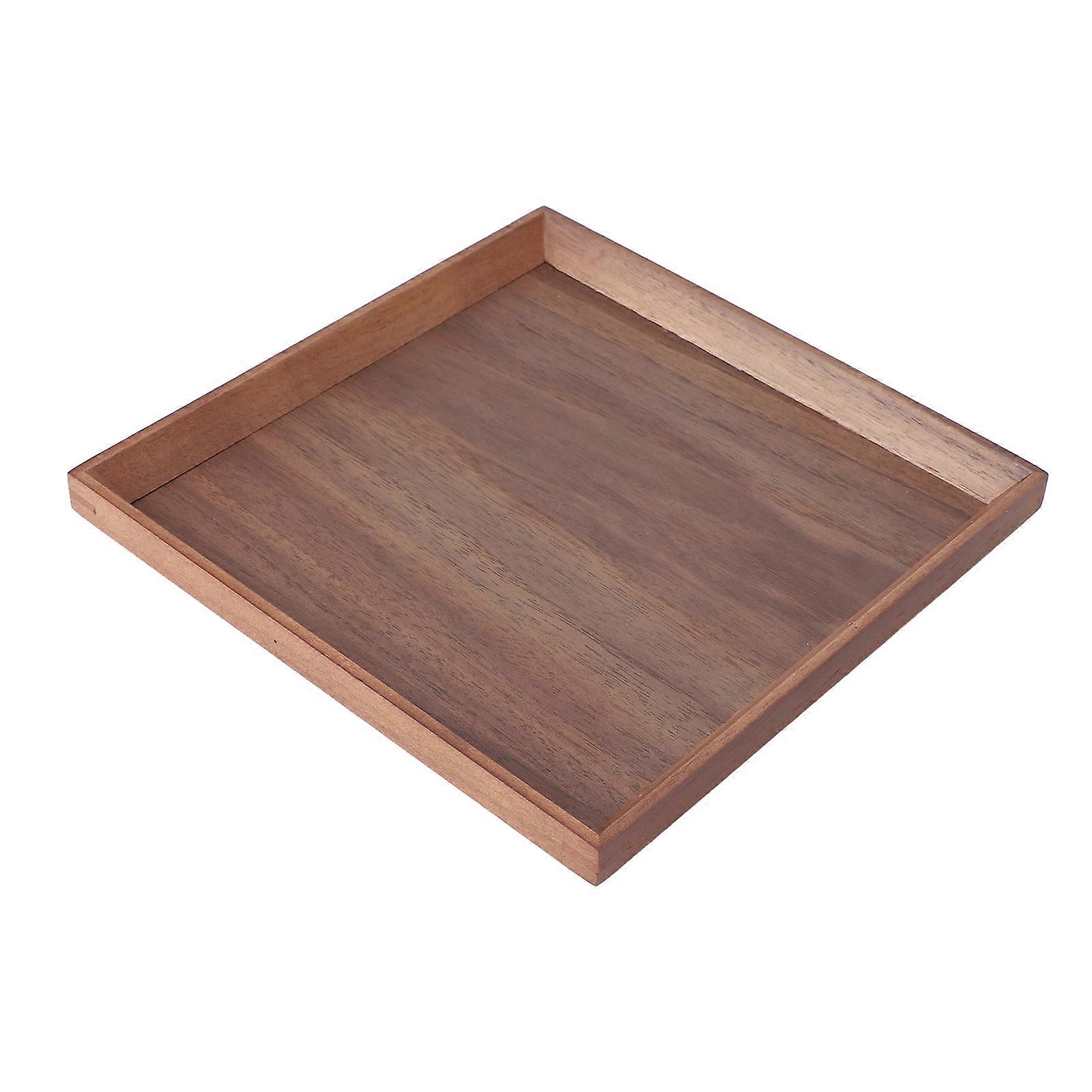 Wooden Serving Tray 20x20cm Walnut Raised Edges Multifunction