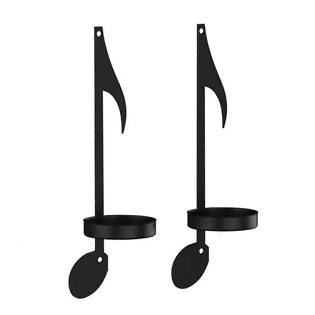 2Pc Music Note Candle Holder Black Music Note Wall Sconce