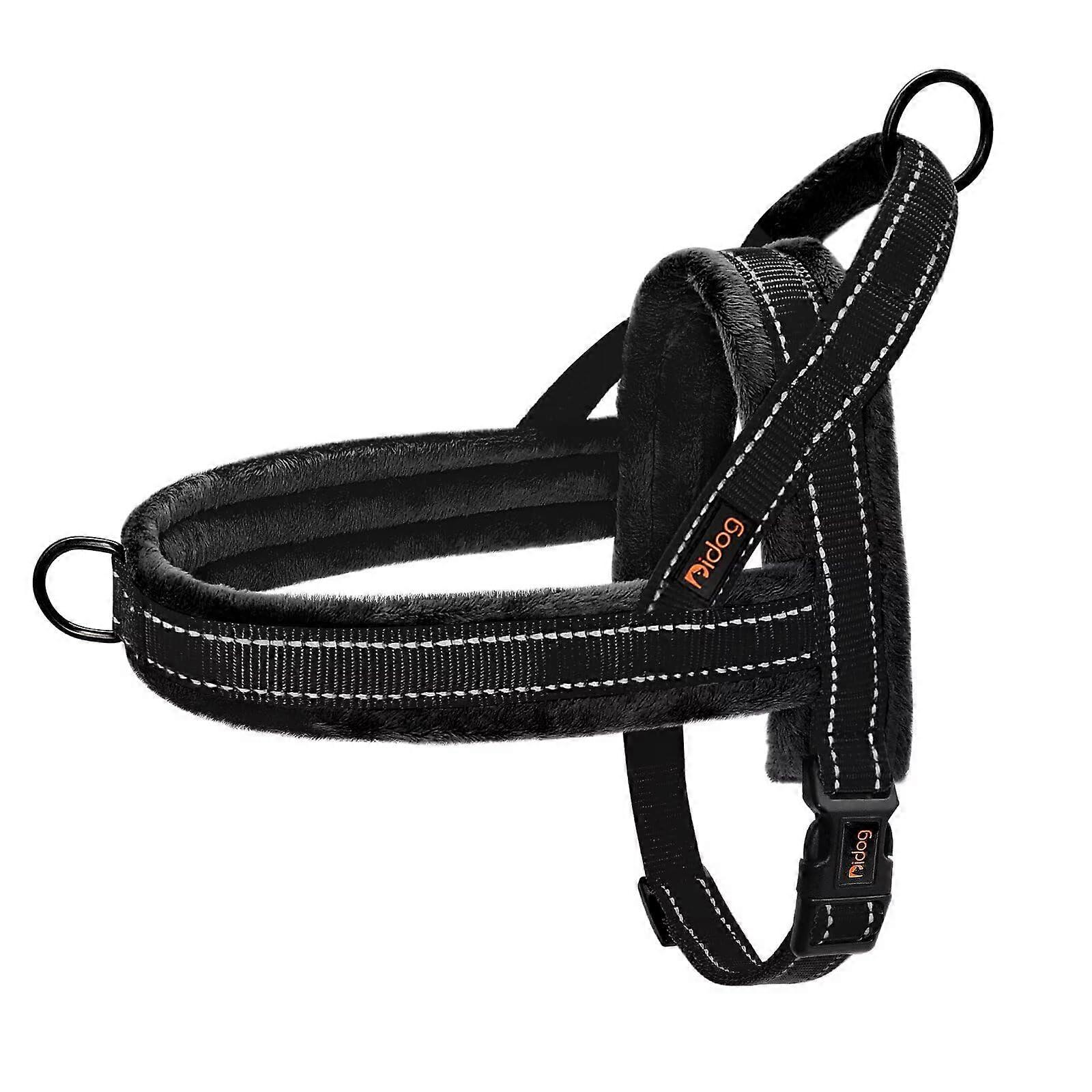 Soft Flannel Padded Dog Vest Harness Black XS Size, Escape Proof Reflective Quick Fit Strap for Training and Walking