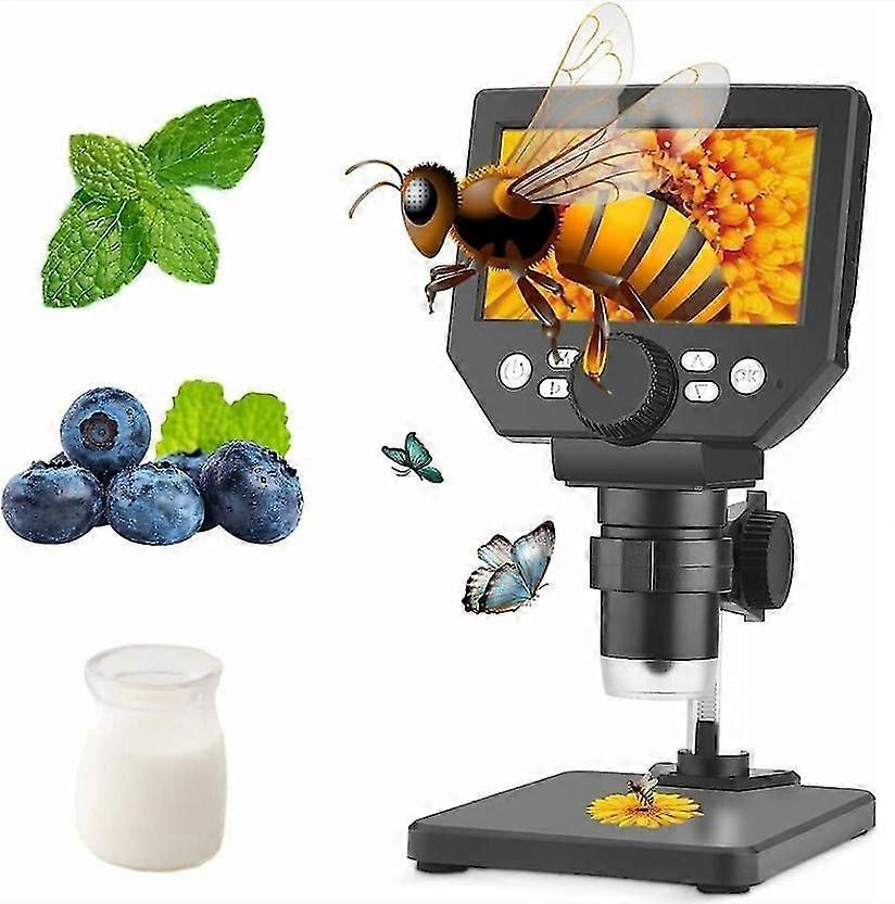 Digital Microscope 4.3 Inch HD 1000X 10MP Camera 8 LED Lights USB Professional Portable Electronic Microscope for Watch Repair(64G SD Card, Windows an